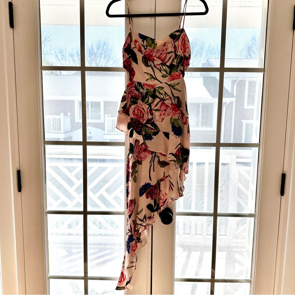 NWT AFRM Floral Asymmetrical Ruffle Hem Dress